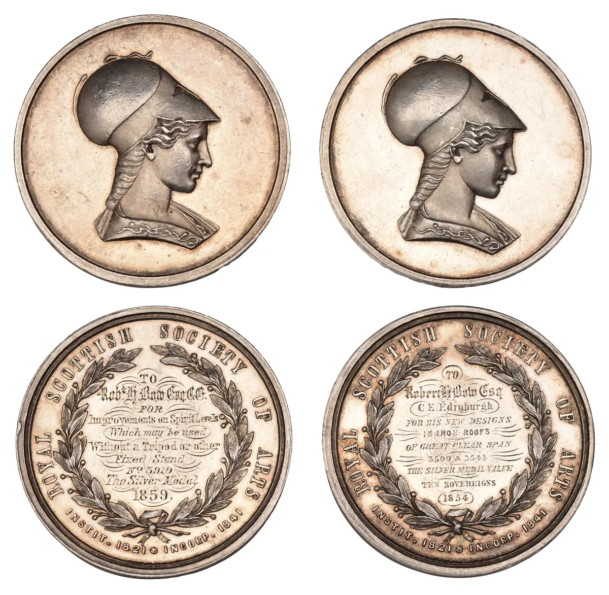 Royal Scottish Society of Arts, a pair of silver award medals by A.