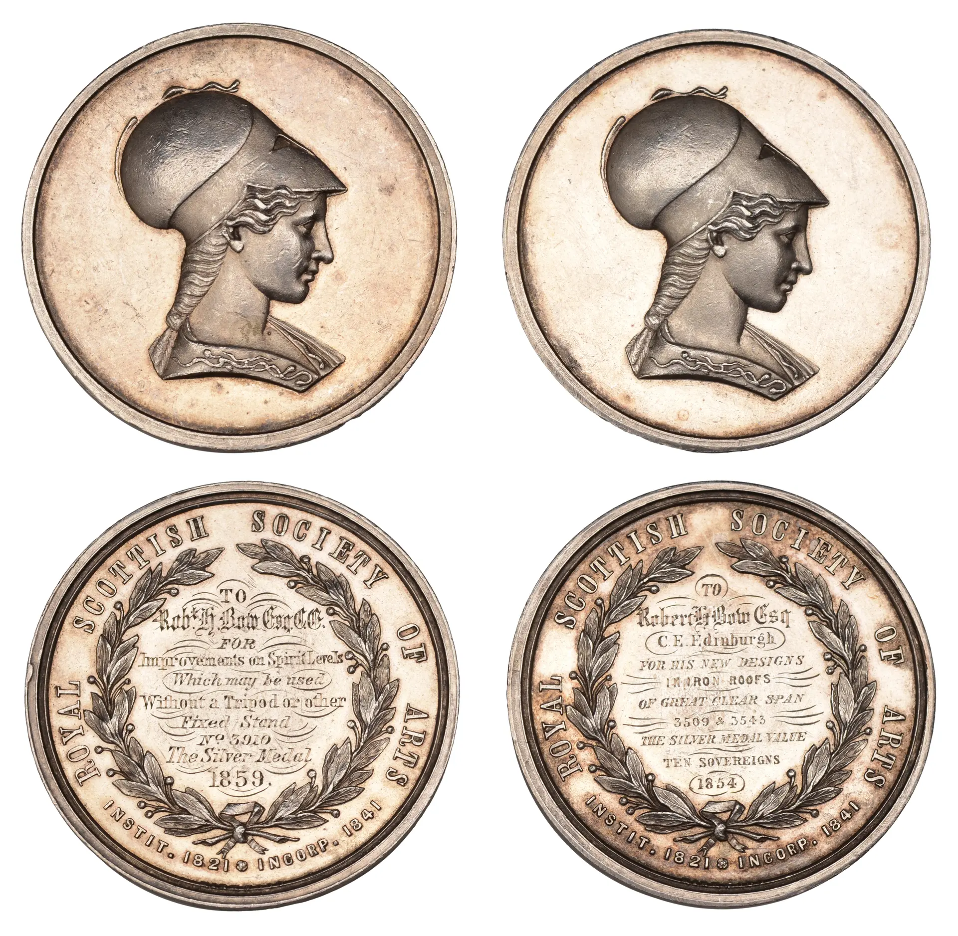 Royal Scottish Society of Arts, a pair of silver award medals by A.