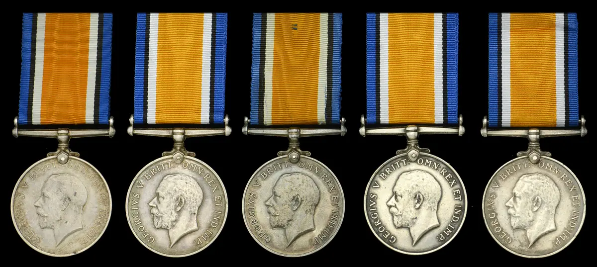 British War Medal 1914-20 (5) (10825 Pte. S. Brotherton. R.W. Fus.;