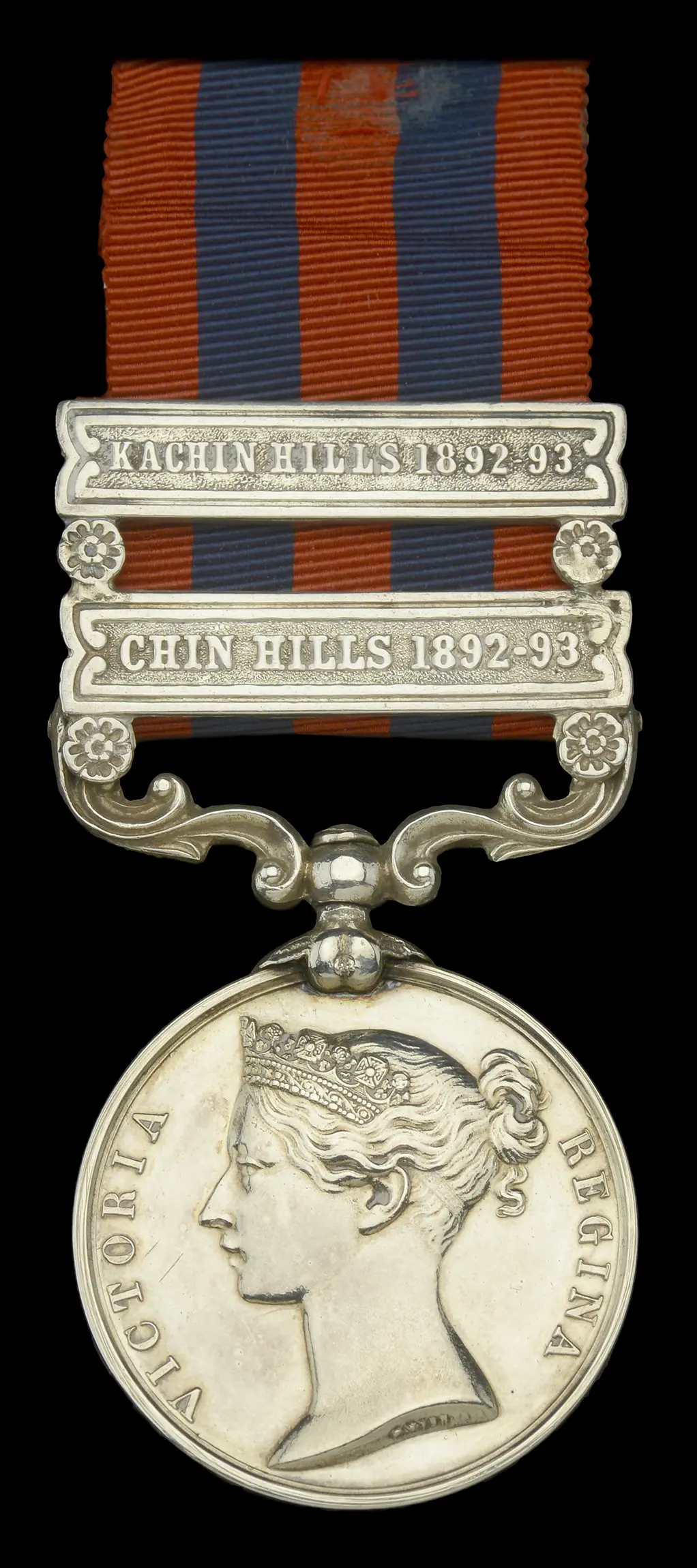 India General Service 1854-95, 2 clasps, Chin Hills 1892-93, Kachin