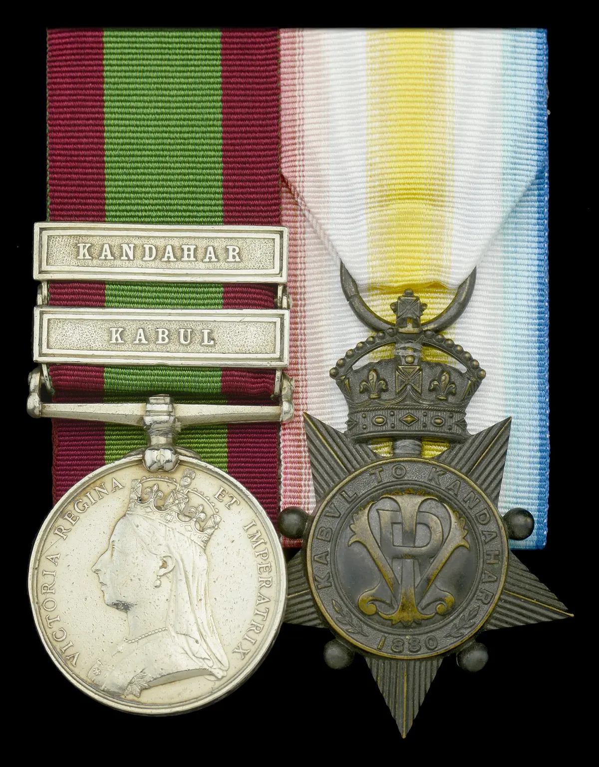 Afghanistan 1878-80, 2 clasps, Kabul, Kandahar (1380. Pte. J. Mc.Message.