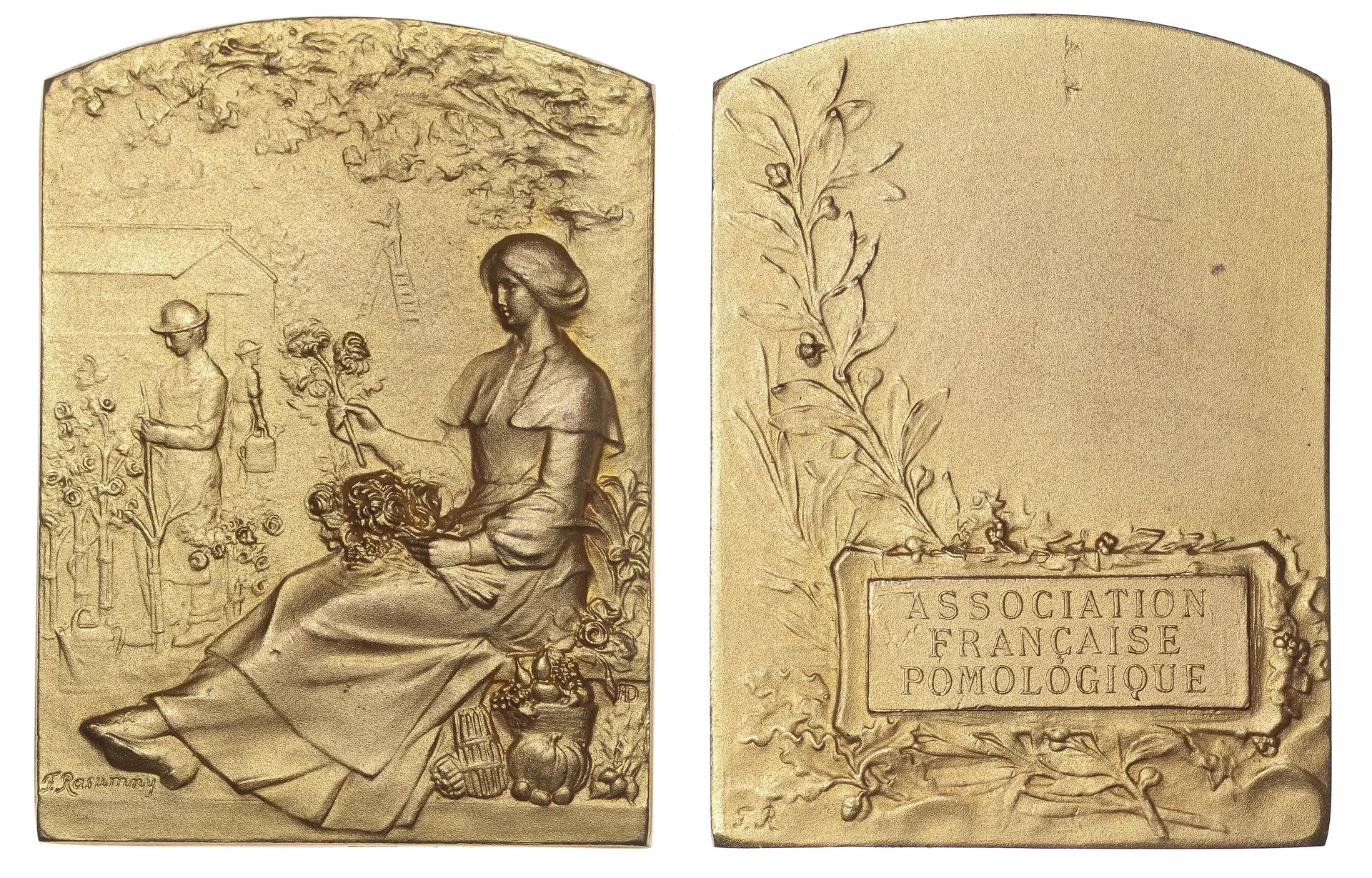 FRANCE, Horticulture, c. 1900, an Art Nouveau gilt-bronze award plaque