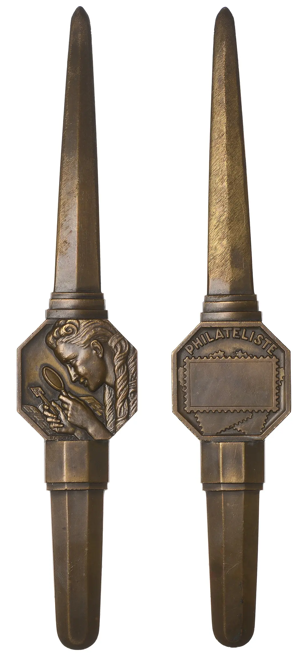 FRANCE, Philateliste [Philatelist], c. 1935, an Art Déco bronze award