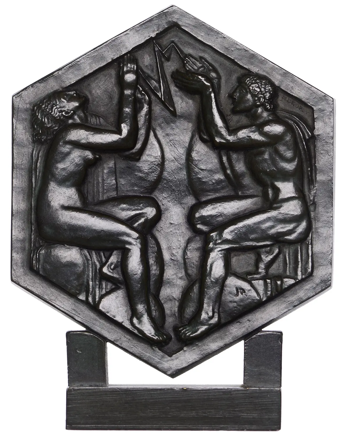FRANCE, L’Électricité, 1930, an Art Déco uniface hexagonal bronze