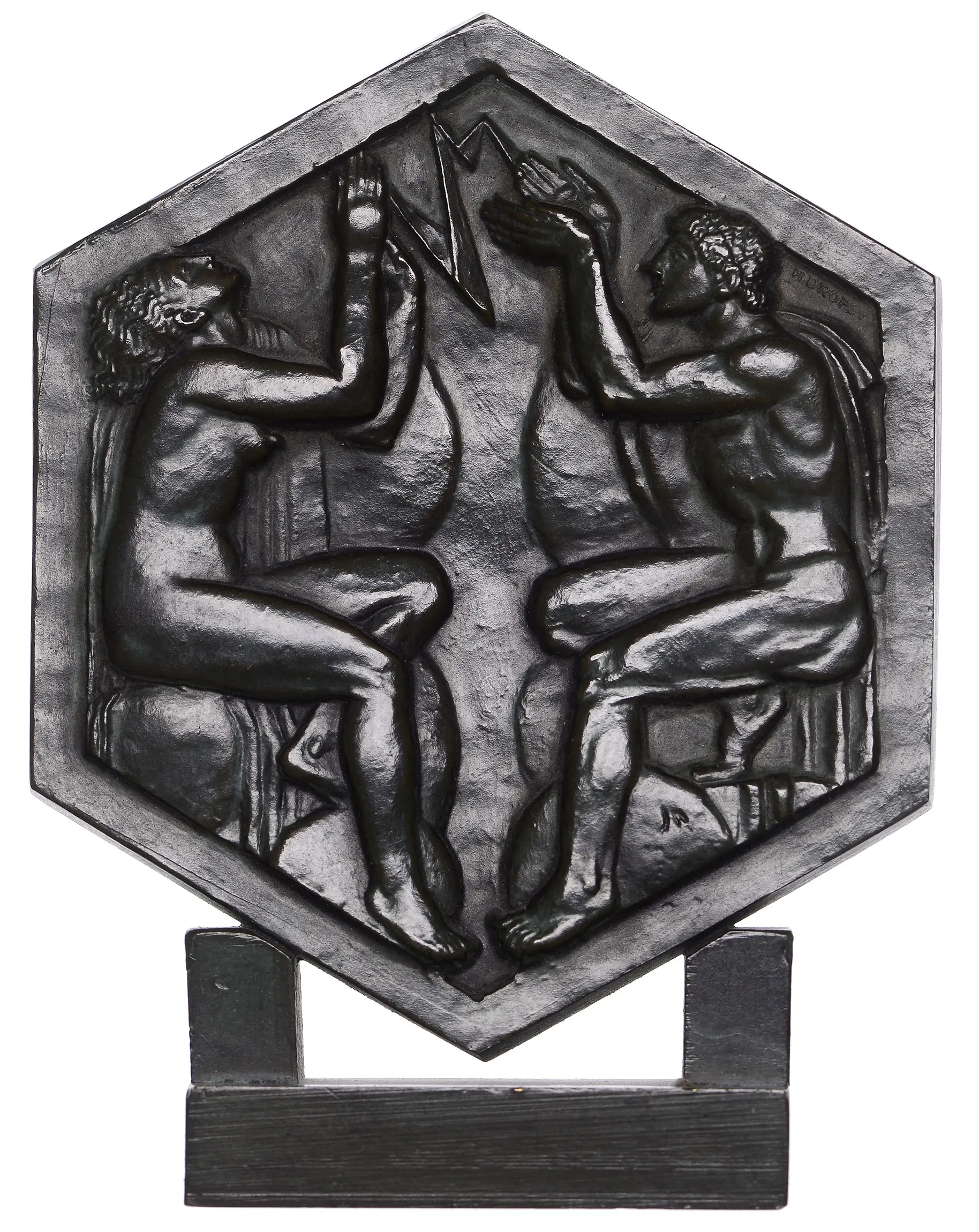 FRANCE, L’Électricité, 1930, an Art Déco uniface hexagonal bronze
