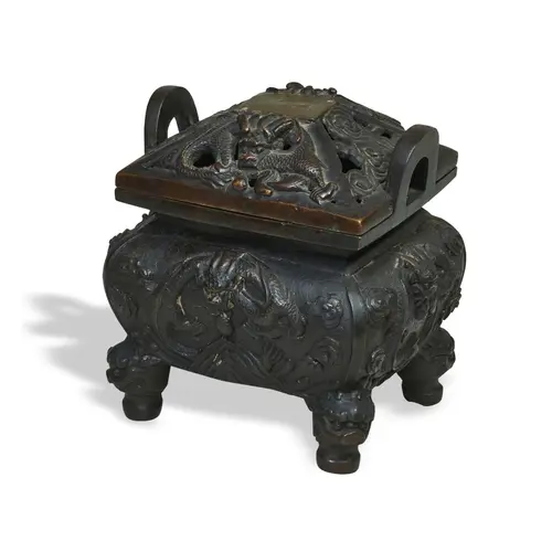 A SMALL BRONZE 'DRAGON' CENSER AND COVER QING DYNASTY, 18TH...