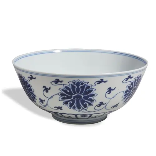 AN IMPERIAL PORCELAIN BLUE AND WHITE LARGE 'PALACE' BOWL GUA...