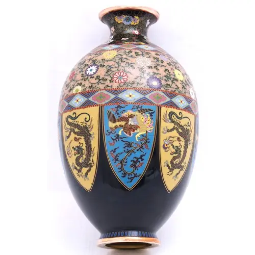 A FINE JAPNESE CLOISONNÉ OVOID VASE ATTRIBUTED TO HONDA YASU...