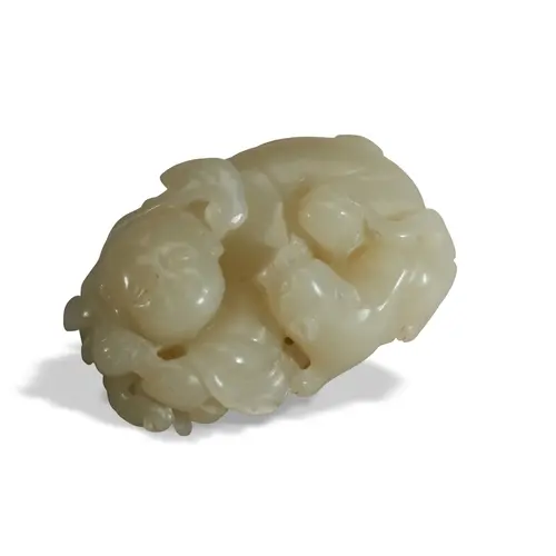 A PALE-CELADON / WHITE JADE 'BOY AND DOG' GROUP 19TH / 20TH ...