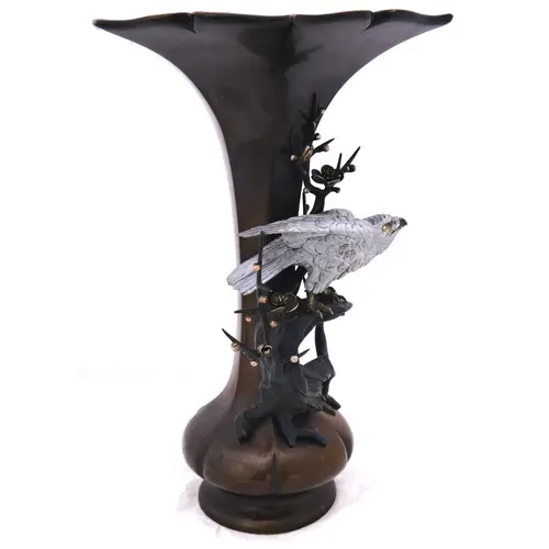 A JAPANESE BRONZE AND MIXED METAL VASE 20TH CENTURY the flar...