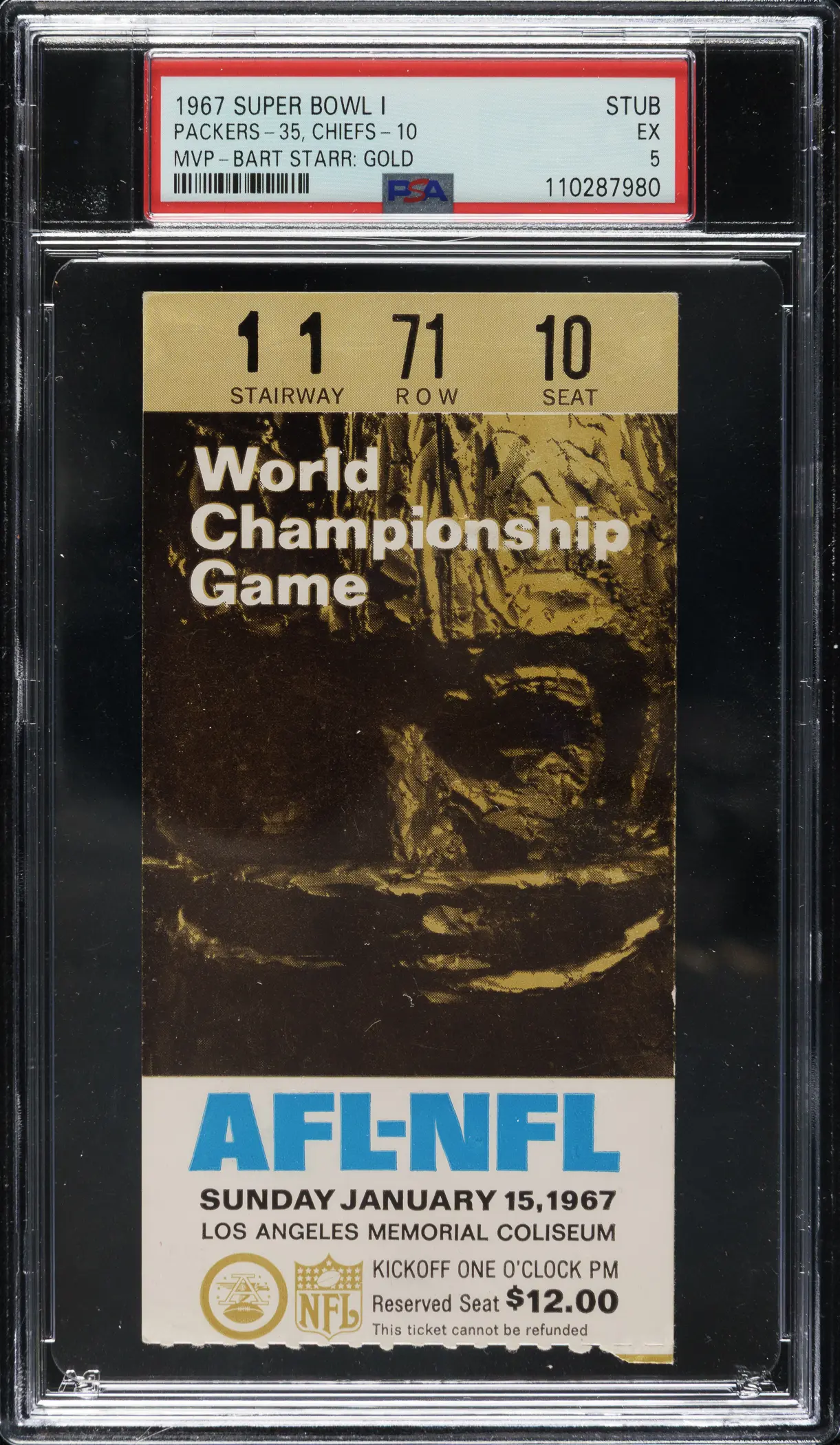 1967 Super Bowl I Ticket Stub PSA EX 5 - Gold Variation - MVP Bart Starr