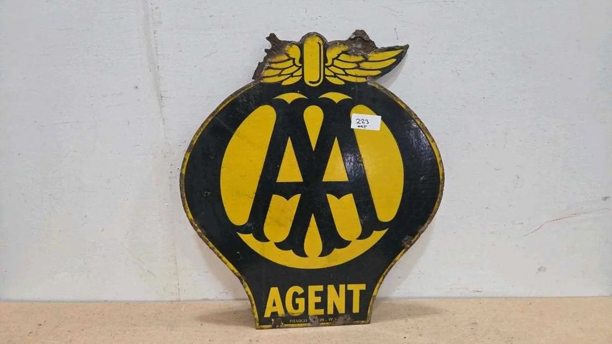 AA AGENT , DOUBLE SIDED ENAMEL SIGN 25" X 22"