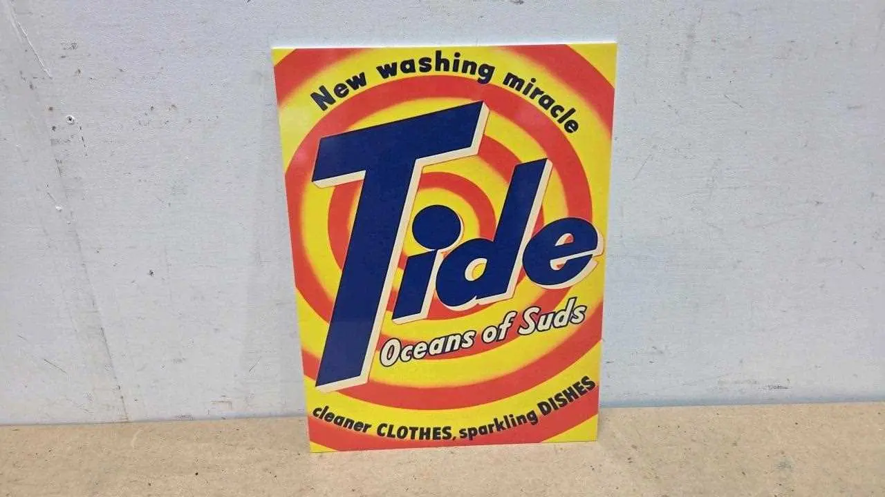 TIDE OCEANS OF SUDS , REPRO PERSPEX SIGN 16" X 12"