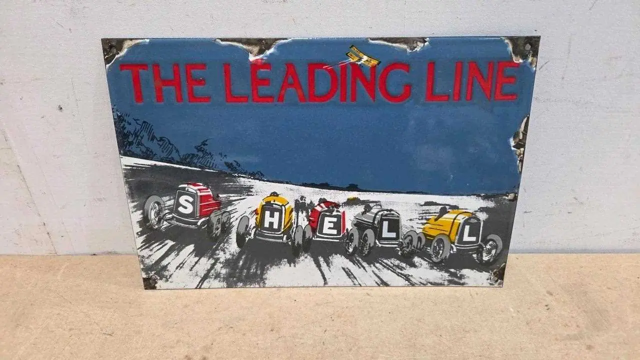 THE LEADING LINE REPRO ENAMEL SIGN 15" X 10"