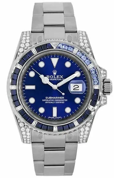 Rolex Submariner Date 18K White Gold & Diamonds & Sapphires Unisex Watch