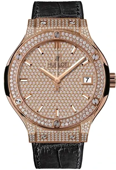 Hublot Classic Fusion King Gold Full Pave 18K Rose Gold & Diamonds Lady's Watch