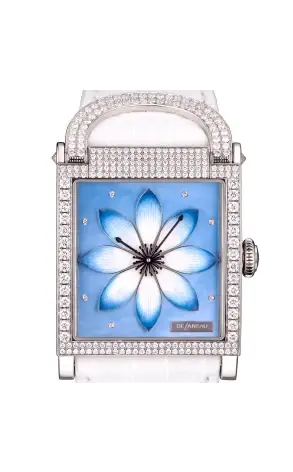 DeLaneau " Luckee Lotus" ADO 18K White Gold & Diamonds Lady's Watch