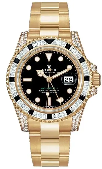 Rolex GMT Master II 18K Yellow Gold & Diamonds & Black Sapphires Men's Watch