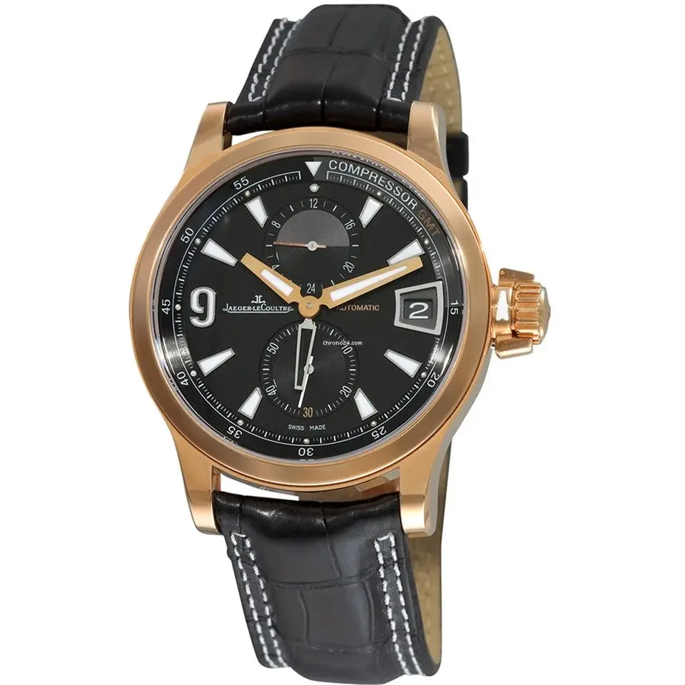 Jaeger LeCoultre Master Compressor 18K Rose Gold Leather Men`s Watch