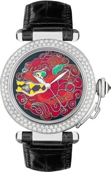 Cartier Pasha Cloisonne Enamel 18K White Gold & Diamonds Lady's Watch