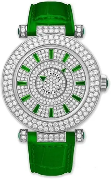 Franck Muller Double Mystery 18K White Gold & Dimaonds/Emeralds Lady's Watch