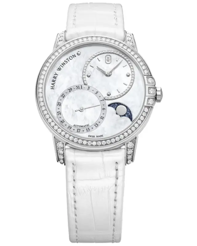 Harry Winston Midnight Date Moon Phase 18K White Gold & Diamonds Ladies Watch