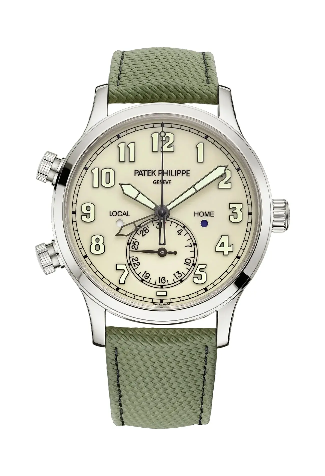 Patek Philippe Calatrava Pilot Travel Time 18K White Gold Men's Watch