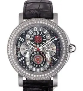 Gerald Genta 18 Arena Perpetual Calendar GMT 18K White Gold & Diamonds