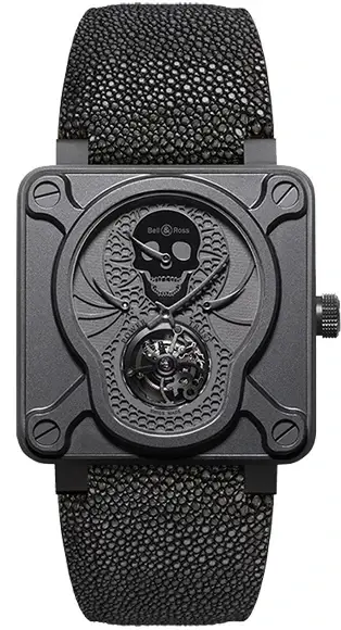 Bell & Ross BR Instrument 01 Tourbillon Skull DLC Titanium Men's Watch