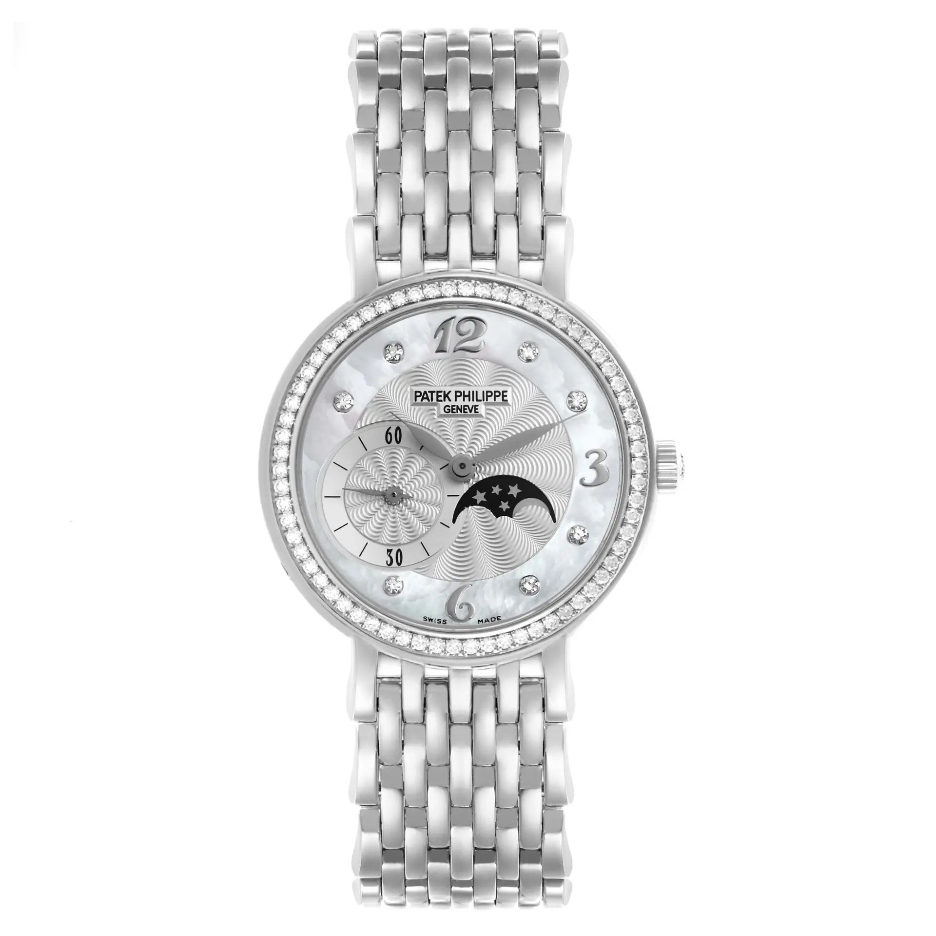 Patek Philippe Complicated 18K White Gold & Diamond Moon Phase Lady’s Watch