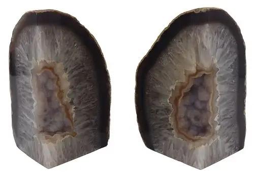 (2) Natural Corner-Cut Agate Geode Bookends with Druzy Crystal Centers