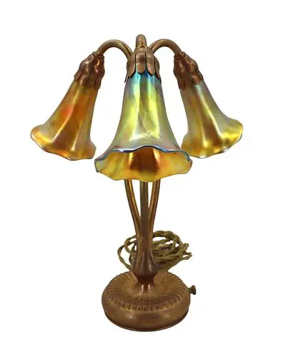 Art Nouveau Style Tiffany Studios Three-Light Bronze Finished Lily