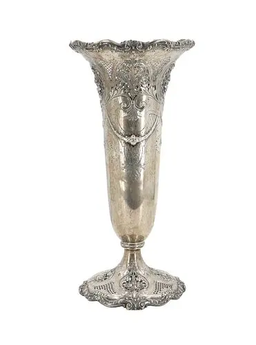 Antique Black, Starr & Frost Tall Sterling Silver Trumpet Vase - 46.280 ozt.