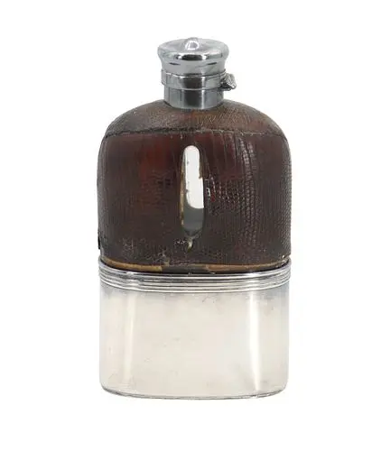 Antique Gorham 8 Gills Sterling Silver, Leather, and Glass Drinking