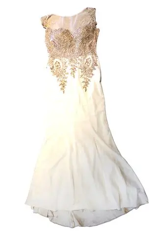 Cinderella Divine Gold Beaded Floor Length Evening Gown