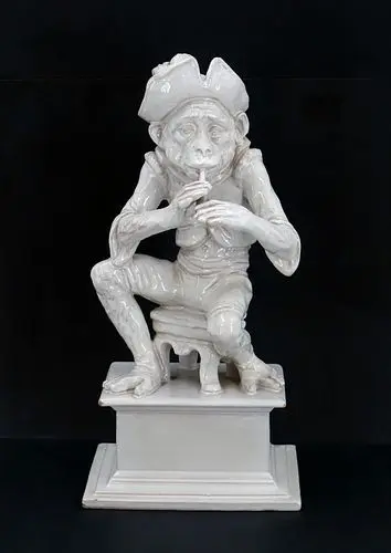 Vintage Italian Blanc De Chine Ceramic Monkey Statue