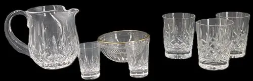(7) Watercord Lismore Crystal Pitcher and Glasses