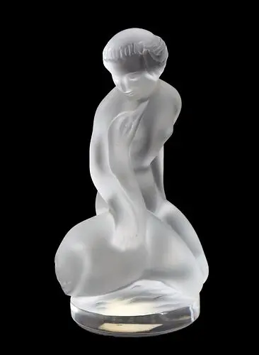 French Lalique Frosted Glass Figural Sculpture "Leda and the Swan"