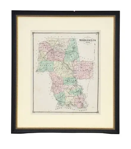 1874 Hand-Colored Map of Middlesex County, Connecticut