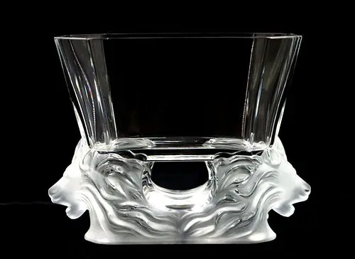 French Lalique "Venise" Crystal Double Lion Head Vase/Bowl