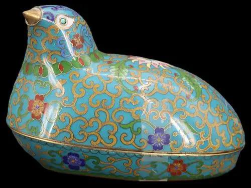 Chinese Cloisonne Enameled Bird Form Box