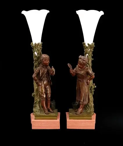 Pair of French Art Nouveau Figural Bronze Vases