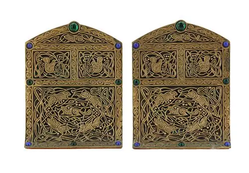 (2) Tiffany Studios New York Ninth Century Pattern Bronze Bookends