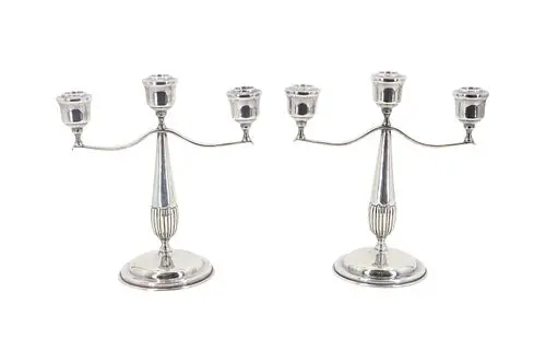 (2) Mexican Silver 3-Arm Candelabras - 31.685 ozt.