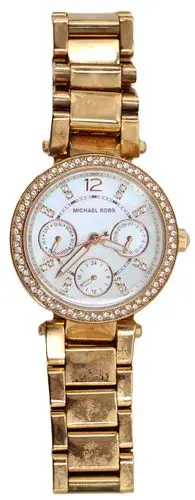 Michael Kors Rose Gold-Tone Mother-of-Pearl & Crystal Multifunction Watch