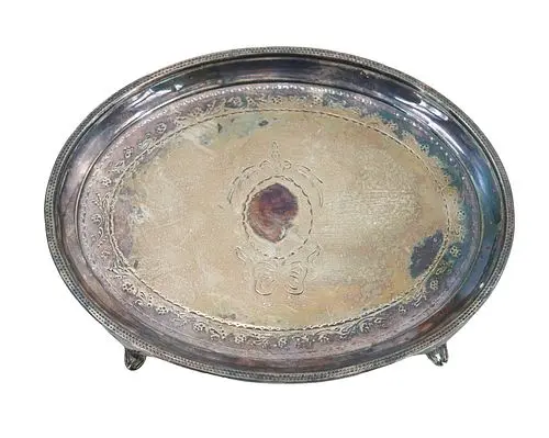 Antique English Sterling Silver Small Oval Footed Serving Tray - 4.765 ozt.