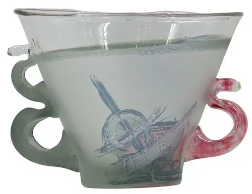 Romanian Jon Art MCM Art Studio Art Hand Painted Glass Bowl