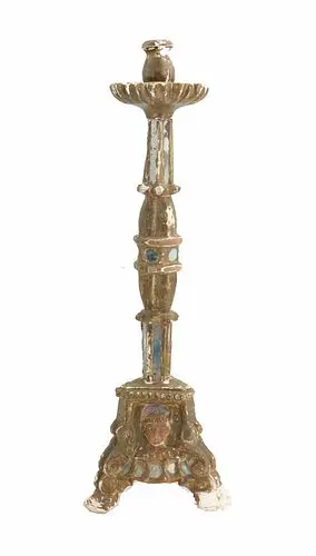 Spanish Colonial Antique Giltwood and Mirrored Glass Candlestick