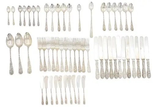 (57) Pieces Stieff and S.Kirk & Son "Baltimore Rose" Sterling Silver