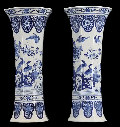 (2) Vintage Dutch Delft Blue and White Ceramic Vases